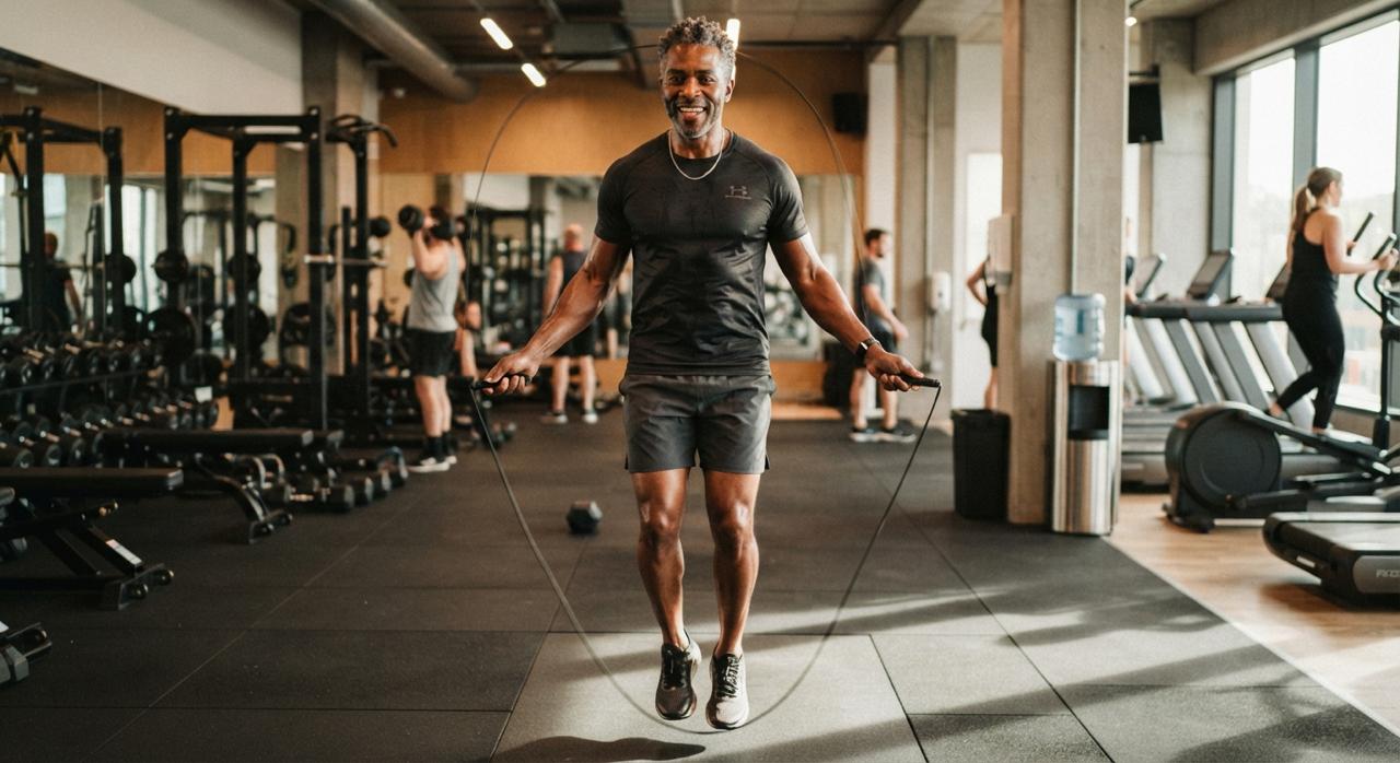 Man skipping rope in the gym